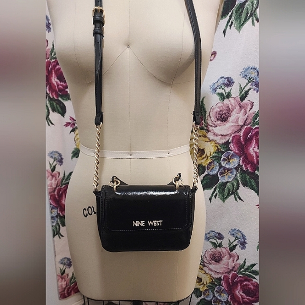 Nine West Black Rhinestone Gold Crossbody Bag Like New